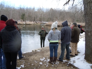 Ranger Chuck Arning with hikers at Blackstone River